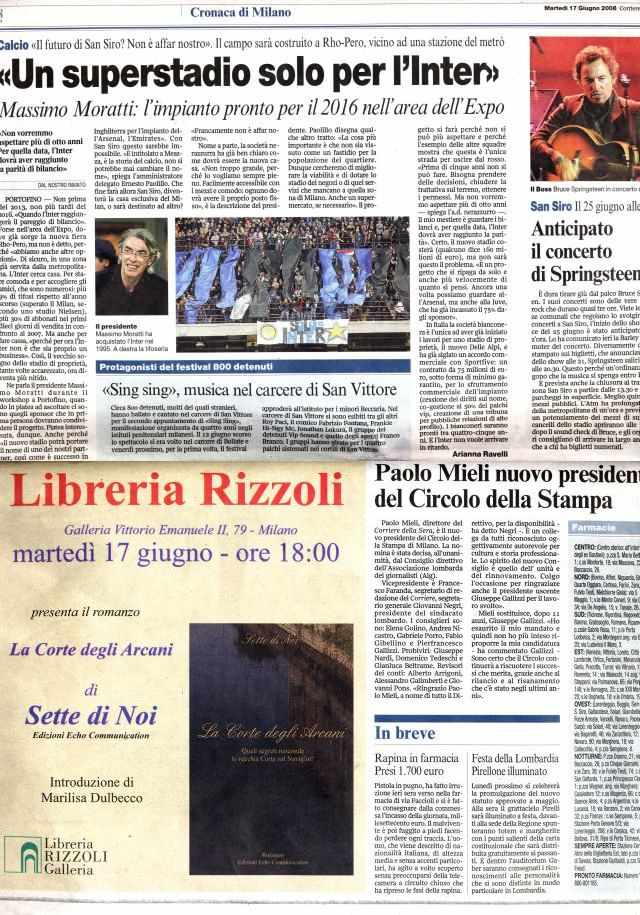 Pagina del Corriere della Sera 17 Giugno 2008